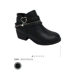 Pop Girls New Black Faux Leather Heart Charm Rhinestone Ankle Boots Kids Size 4M